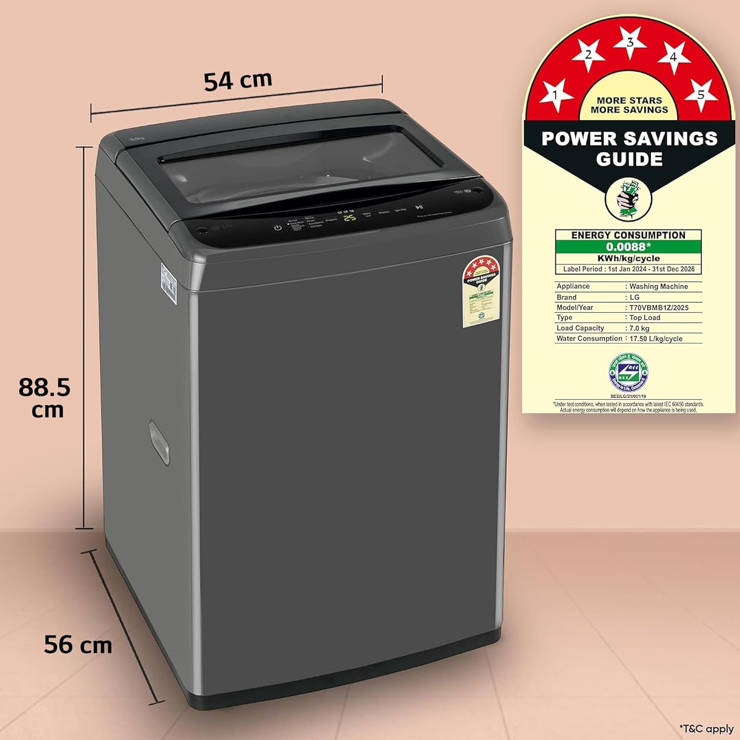 LG 7 Kg 5 Star Smart Inverter Technology Fully Automatic Top Load Washing Machine